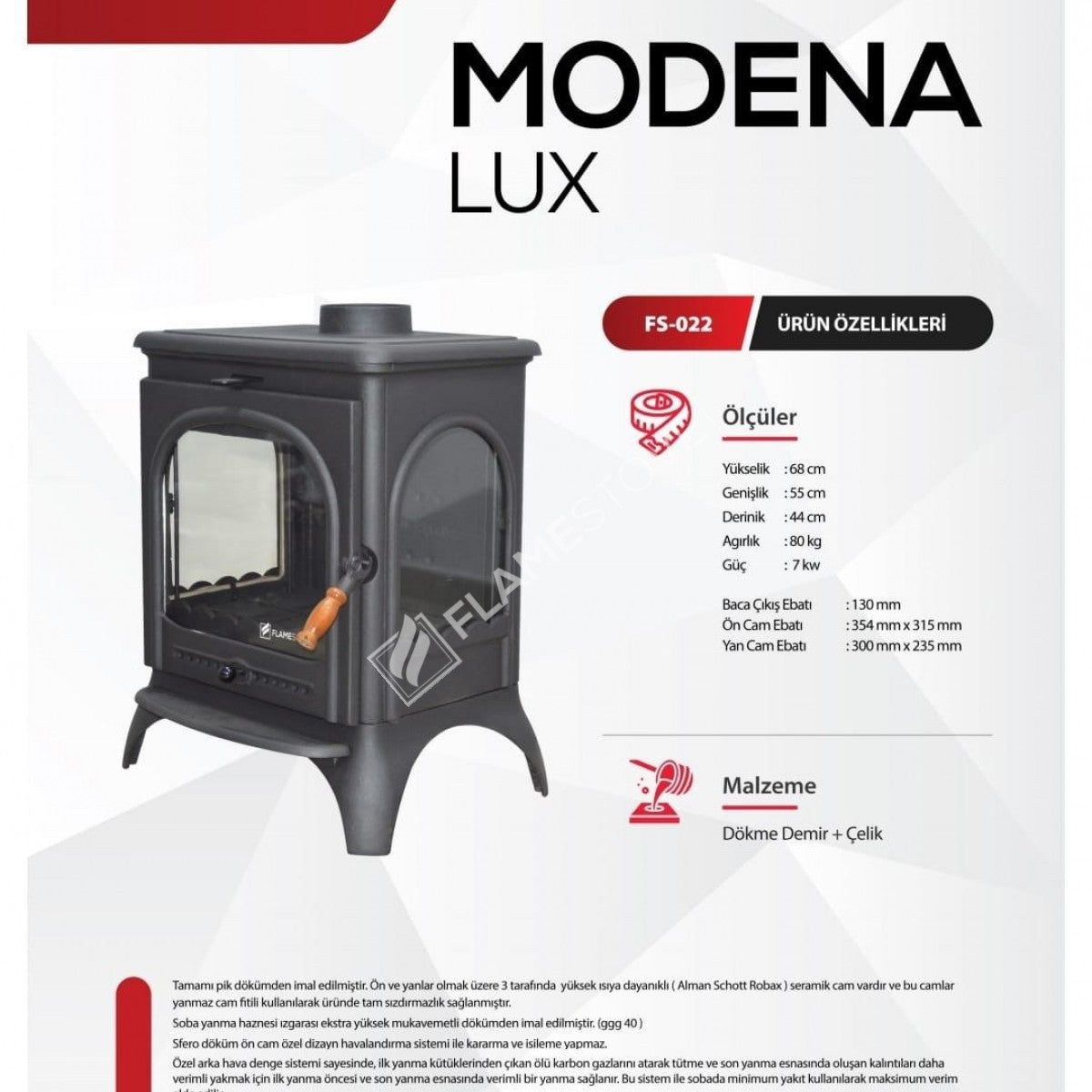 Sobă de Lux cu Lemne și Cărbuni FS-022 Modena - Eficiență 8 kW cu Sticlă Schott Robax și Design cu 3 Panouri