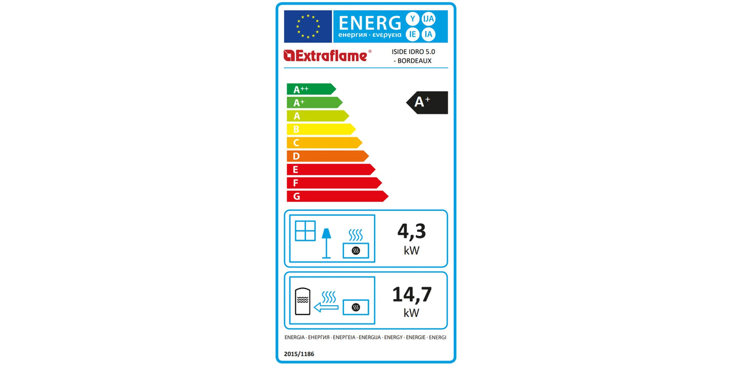 Termosemineu pe peleti, tip centrala, 5,4–19 kW, putere transmisa apei 4,0–14,7 kW pentru 545 m3, Iside Idro 5.0, La Nordica-Extraflame, culoarea Bordeaux