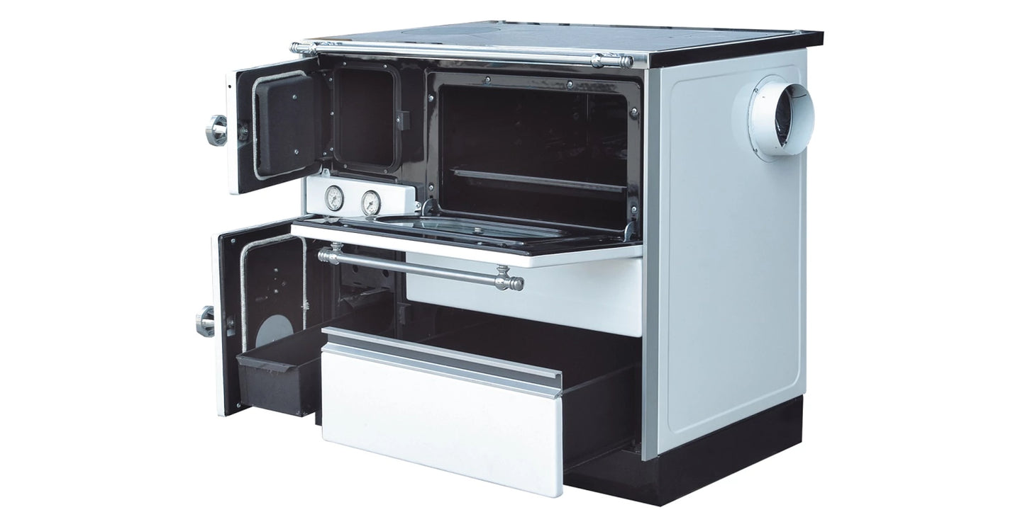 Soba de gatit cu plita si cuptor, tip centrala, Alfa Plam, AlfaTerm20, 23 kW, alb, dreapta