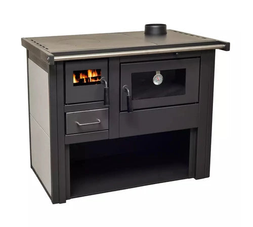 Soba pentru incalzit si gatit, tip centrala, pe lemne, 12 kW, bej, evacuare in partea de sus, Termo Plus