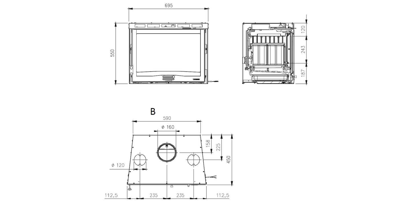Focar de semineu cu ventilatie, din fonta, pe combustibil solid, 7,8 kW, pentru 223 m3, Inserto 70 4.0 – Ventilato, La Nordica-Extraflame