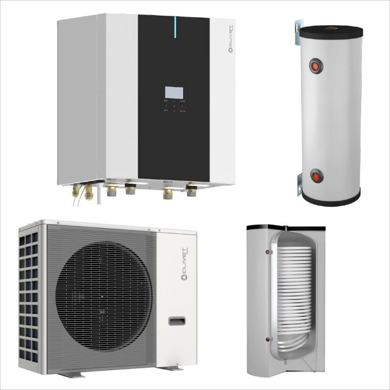 #Pachet pompa de caldura aer-apa, split, Clivet, 6 kW, incalzire/racire/ACM, tip hidrobox + boiler + acumulator 25L, 220V