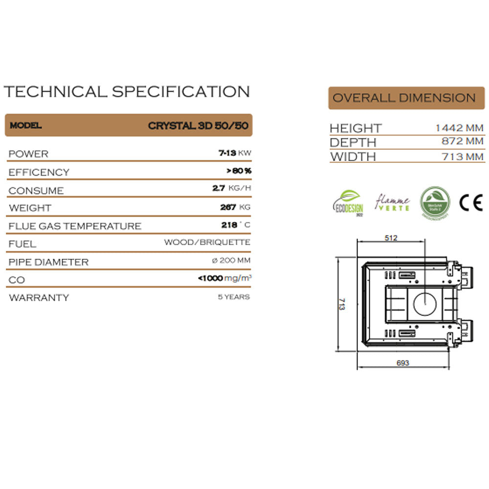 Focar semineu CRYSTAL 3D 50/50 PREMIUM