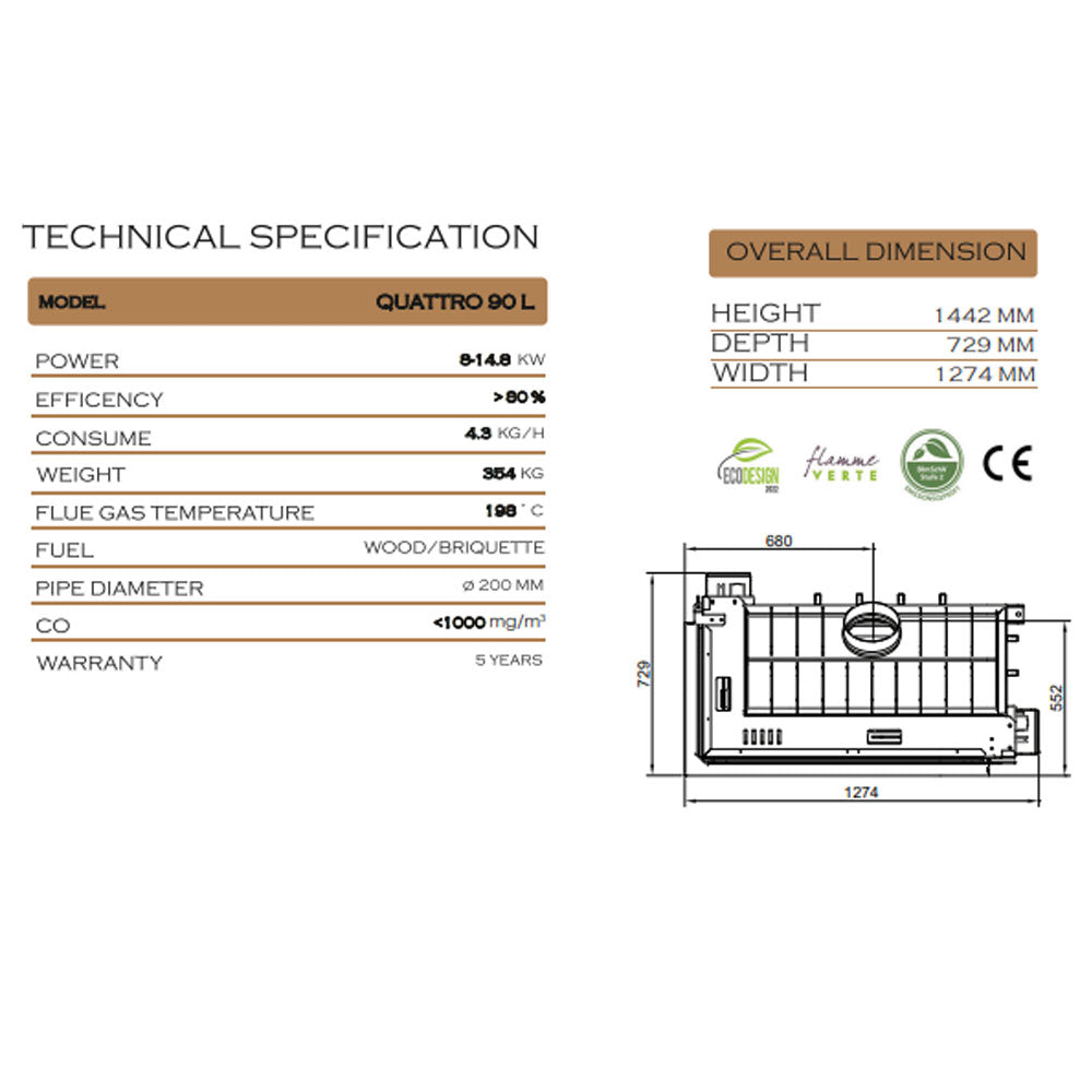 Focar semineu QUATTRO 90 R PREMIUM