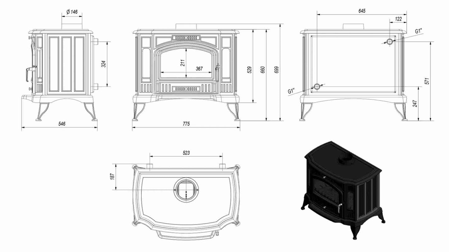 Soba K9 / 9-12.5kW cu Apa