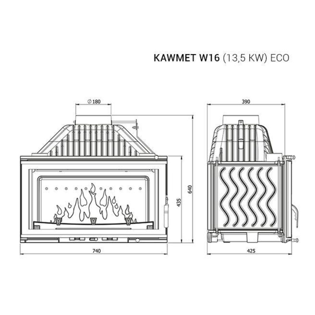 W16 Sticlă stanga – 13,5kW Focar șemineu fontă