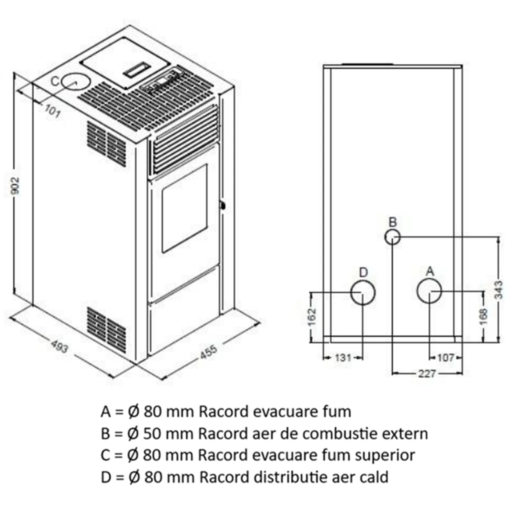 SOBA PELETI 2.5-9.5 KW - MARISA NEGRU - 2 Ventilatoare