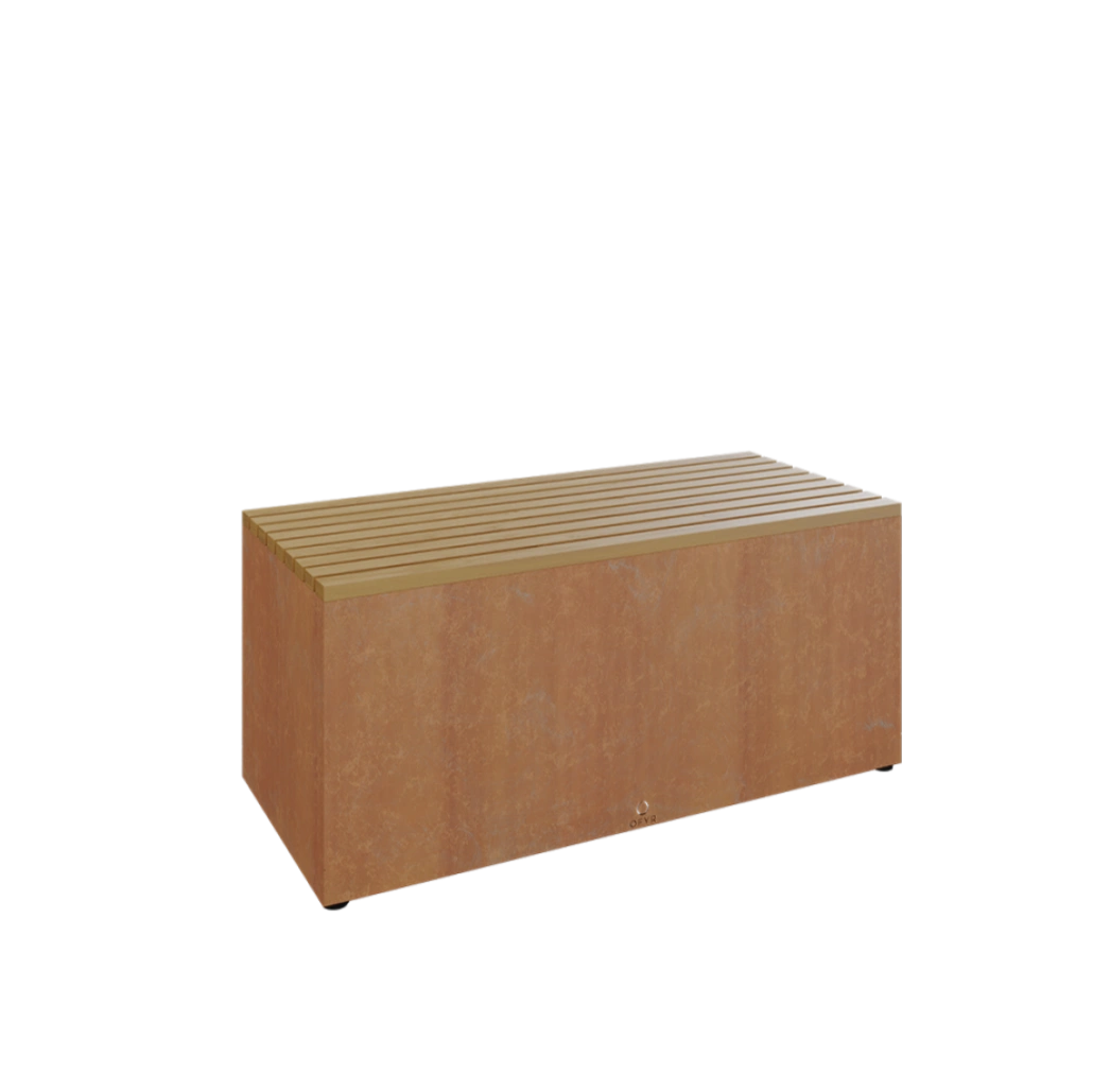 Banca OFYR corten cu sezut din lemn