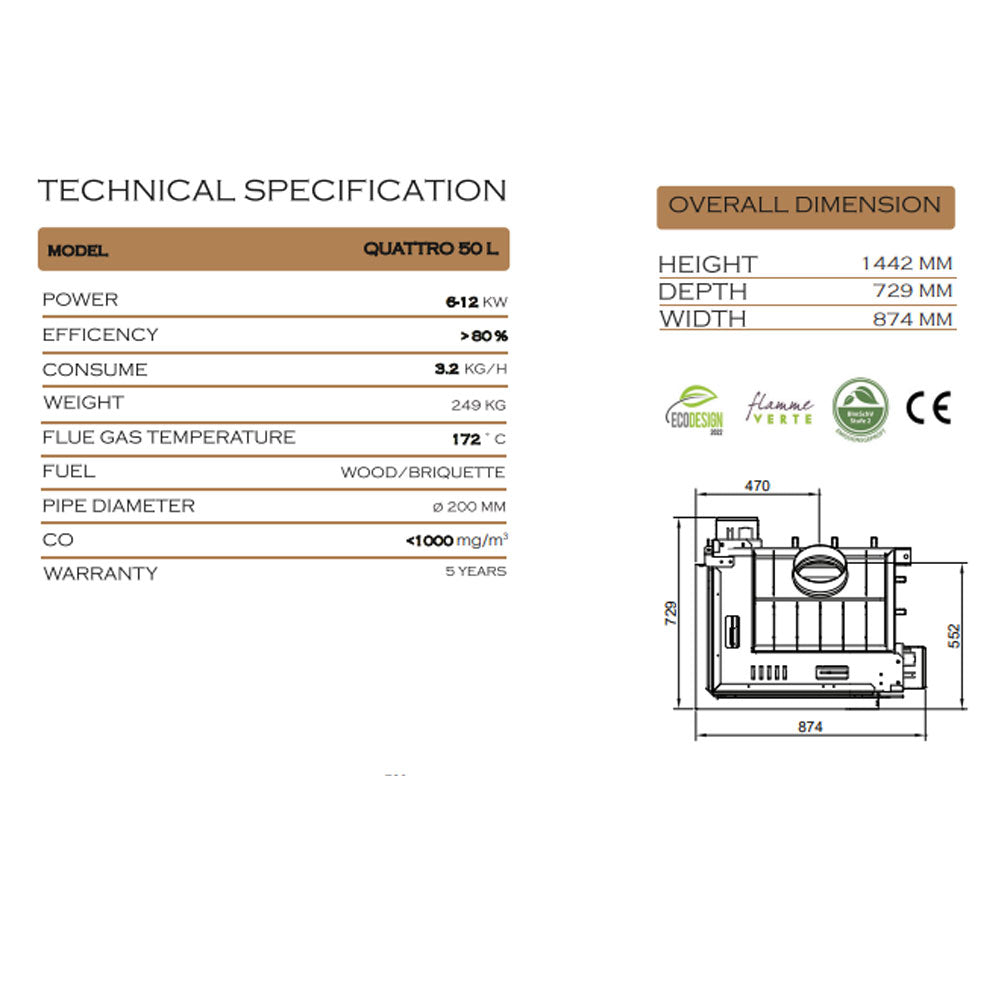 Focar semineu QUATTRO 50 L PREMIUM
