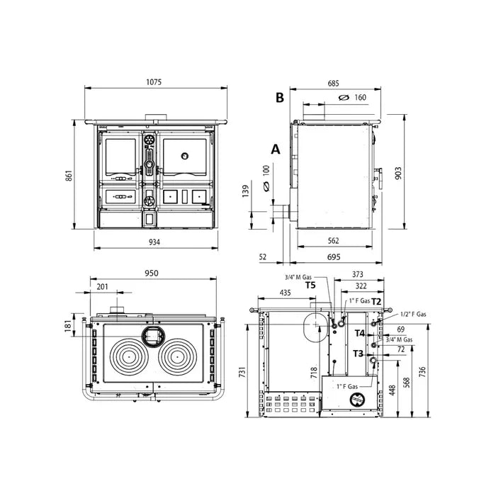 Nordica TERMOROSA XXL DSA 4.0 Soba CENTRALA pe lemne 16,8 kw - incalzita 481 m³ - negru antracit