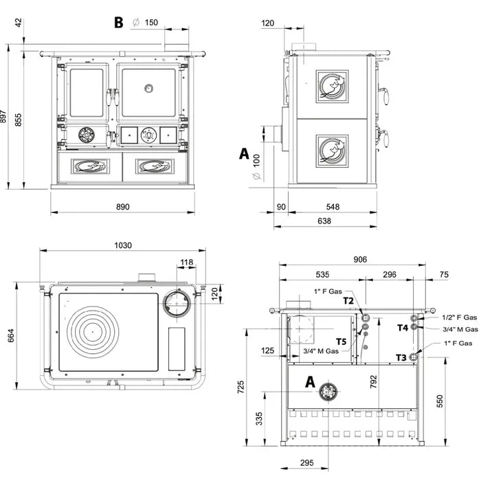 Nordica TERMOROSA DSA 4.0 Sobă CENTRALA pe lemne de 11 kW - 315 m³ - Liberty Bordeaux