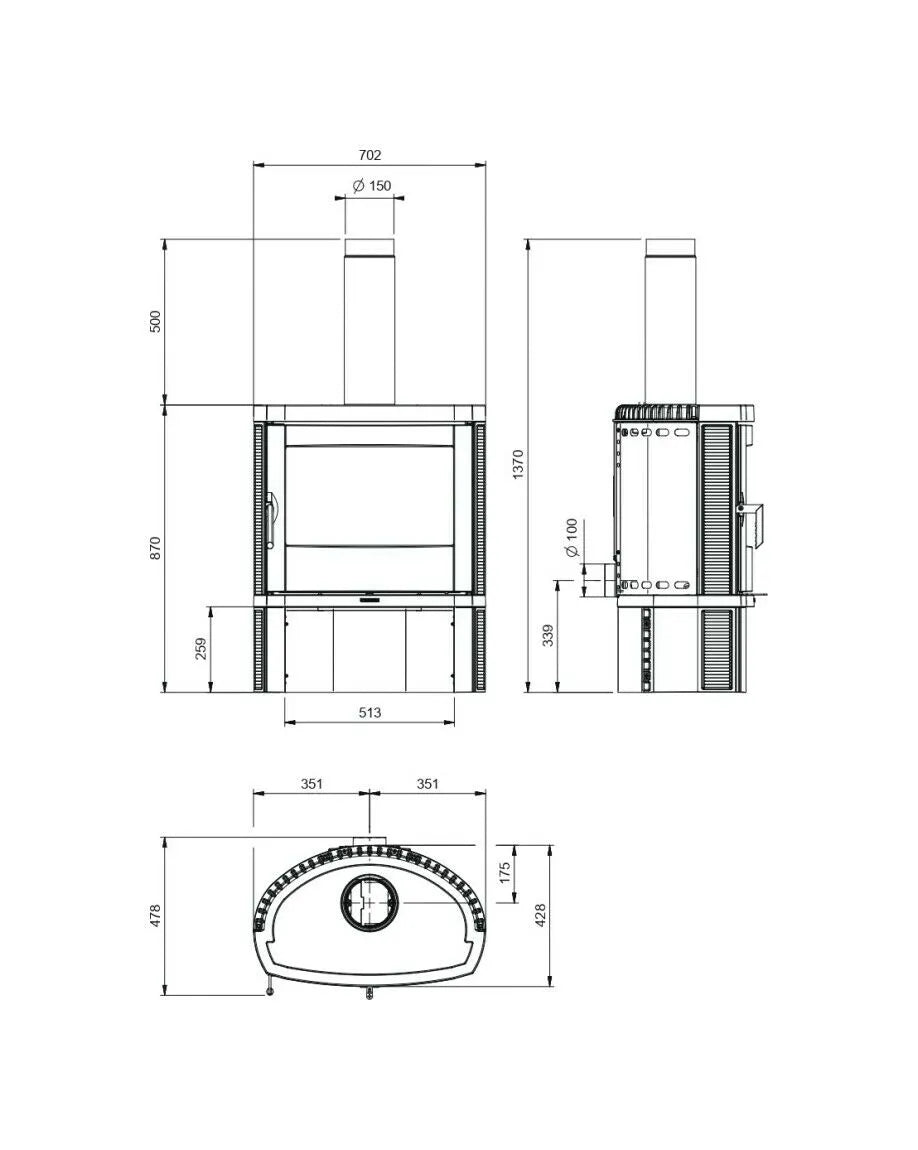 Sobă pe lemne cu sistem de recuperare a căldurii Jennifer 2.0, 8 kw - 229 m³ încălzibilă - neagră