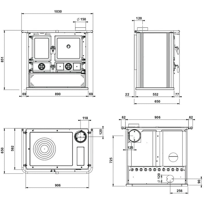 Nordica ROSA 5.0 STEEL Soba de gatit pe lemne 8,8 kw