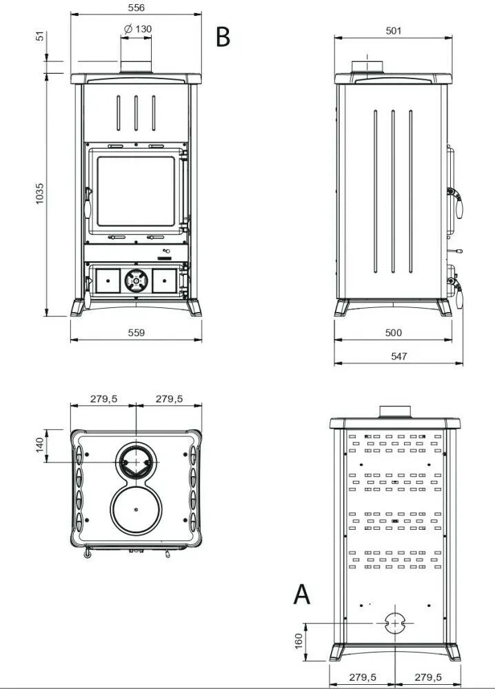 Sobă pe lemne Nordica FEDORA 8,3 kw - 238 m³ - oțel antracit negru