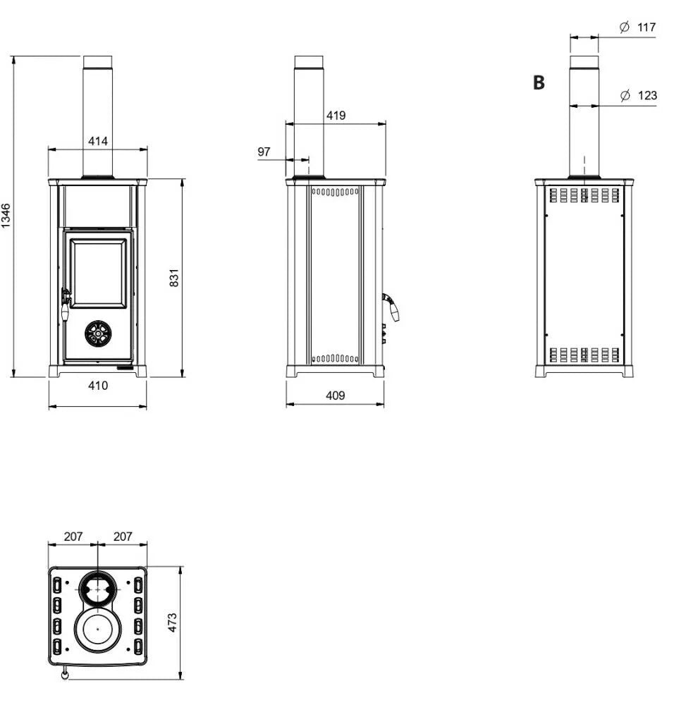 SOBĂ PE LEMNE NORDICA TEA 5.0 NEGRU ANTRACIT