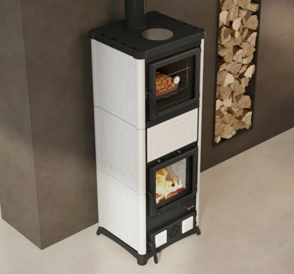 Nordica Nova Forno Prestige Sobă pe lemne cu cuptor, 11,8 kW - 388 m³ - alb mat