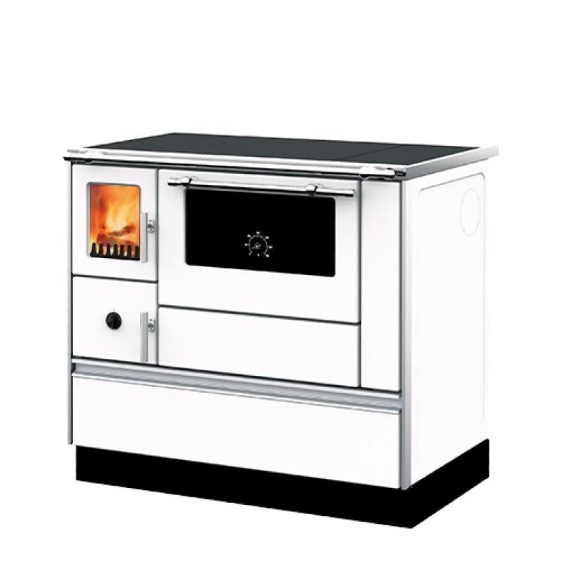 Soba tip semineu, Alfa-Plam, Dominant 90H, plita/cuptor, otel negru/inox, 7 kW