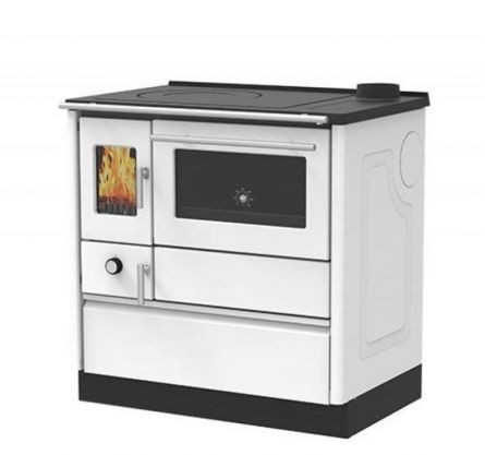 Soba cu plita racord stanga,pe lemn,incalzire locala, Alfa-Plam, alfa 85G, plita, otel,alba, 8 kW