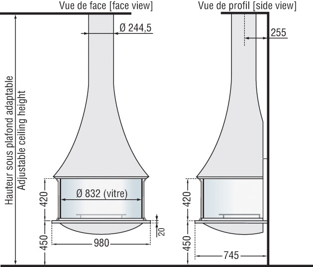 Șemineu suspendat JC Bordelet Zelia 908 wall-mounted