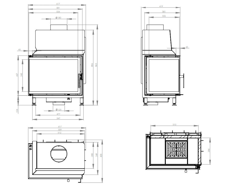 Șemineu Hitze STMA54x39.L 7,5 kW Sticlă laterală stânga