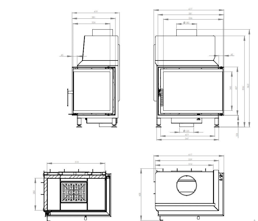 Șemineu Hitze STMA54X39.R 7,5 kW Sticlă laterală dreapta