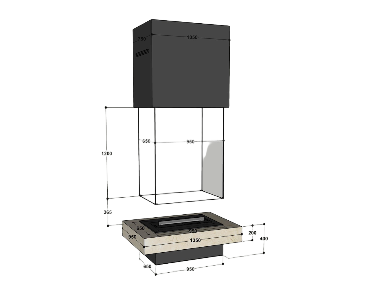 Semineu cu bioetanol Glass