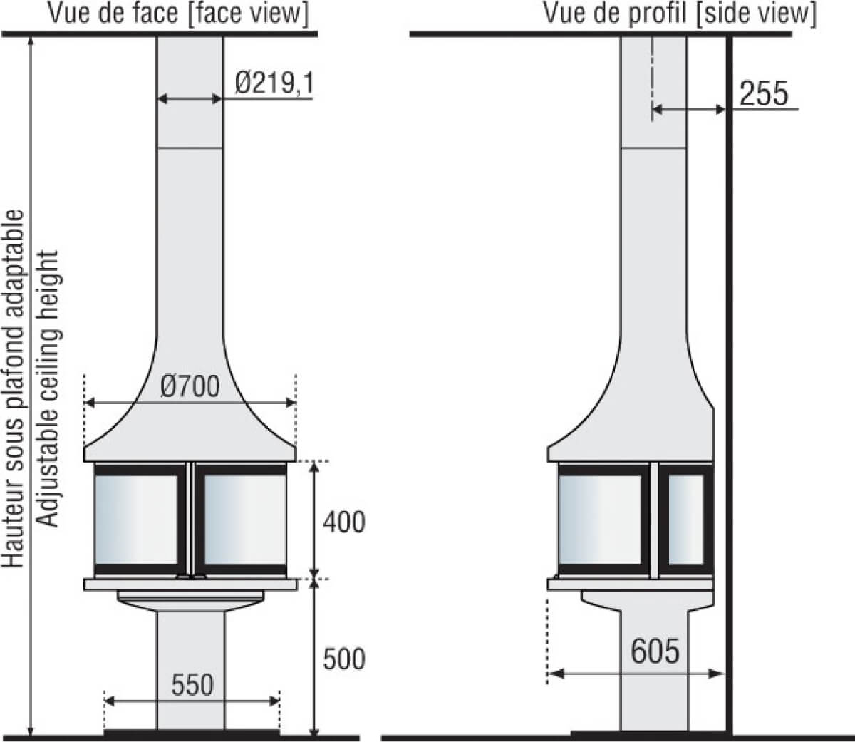 Șemineu suspendat JC Bordelet LEA 998 wall-mounted
