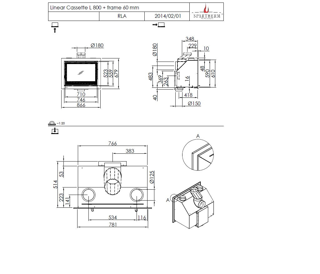 Spartherm Focar semineu Linear cassette L 800