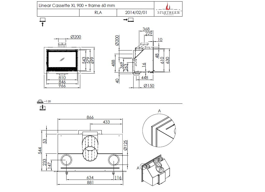 Spartherm Focar semineu Linear cassette XL 900