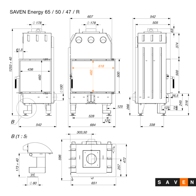 Focar semineu SAVEN 65х50х47 R