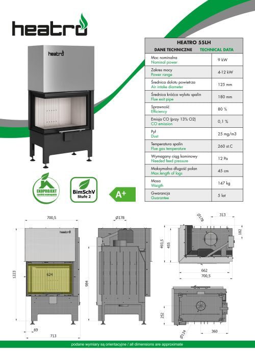 Focar semineu Heatro 55Lh Negru