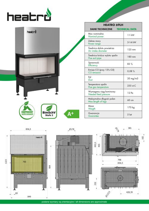 Focar semineu Heatro 69Lh Negru