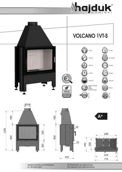 Focar semineu Volcano 1VT-S (slim) Hajduk