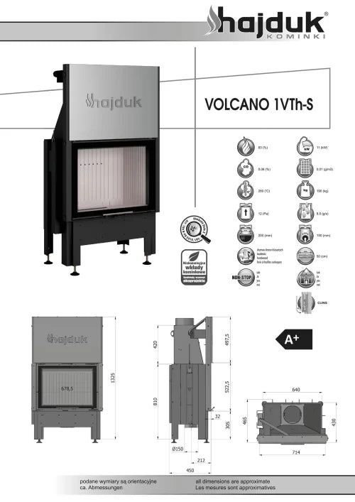 Focar semineu Volcano 1VTh-S (slim) Hajduk