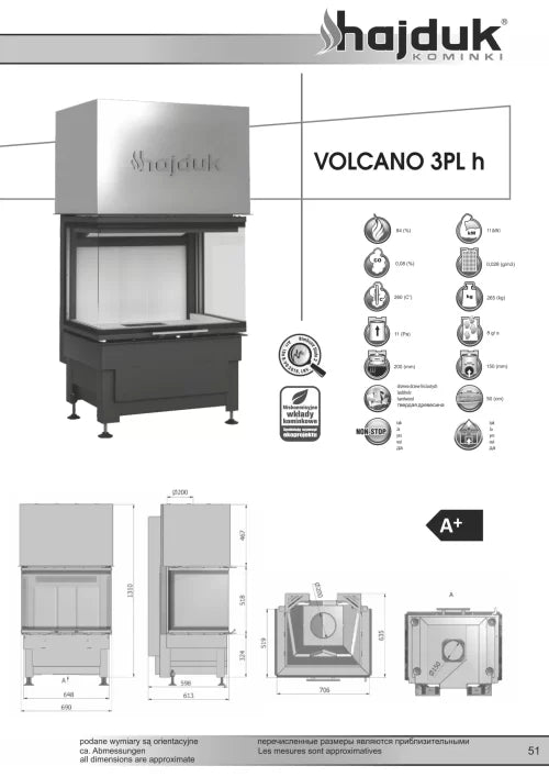 Focar semineu Volcano 3PLh Hajduk