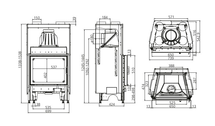 Focar semineu Austroflam 65×51 K 2.0