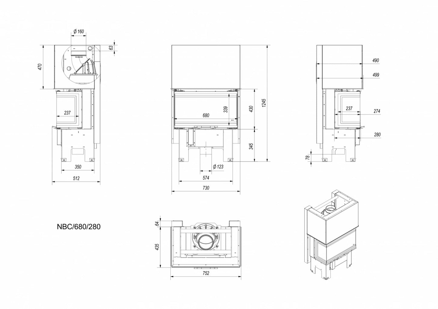 Focar semineu nbc 68 26 trei laturi deschidere verticala
