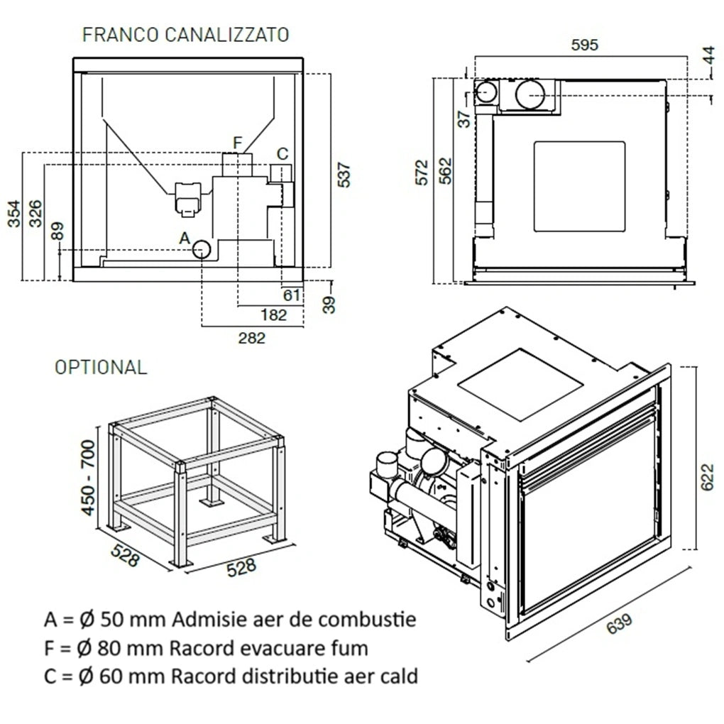 Focar peleti FRANCO 3.1-9.5 kW - cu 2 ventilatoare si distributie de aer