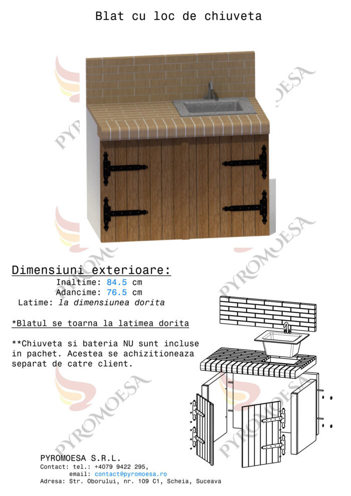 Blat de lucru (pret/m) - cu loc de chiuveta - Pyromoesa