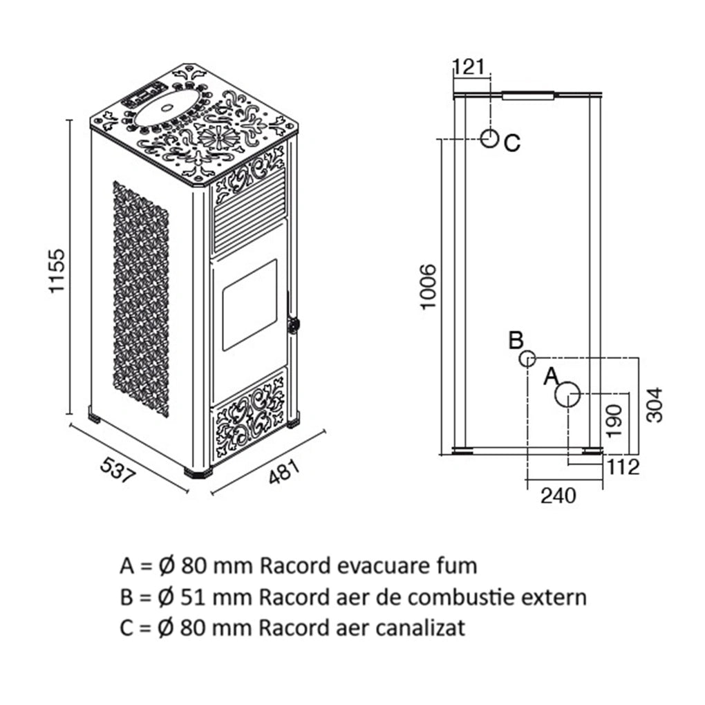 SOBA PELETI 4-15.4 KW - GEMMA ROSSO - 2 Ventilatoare