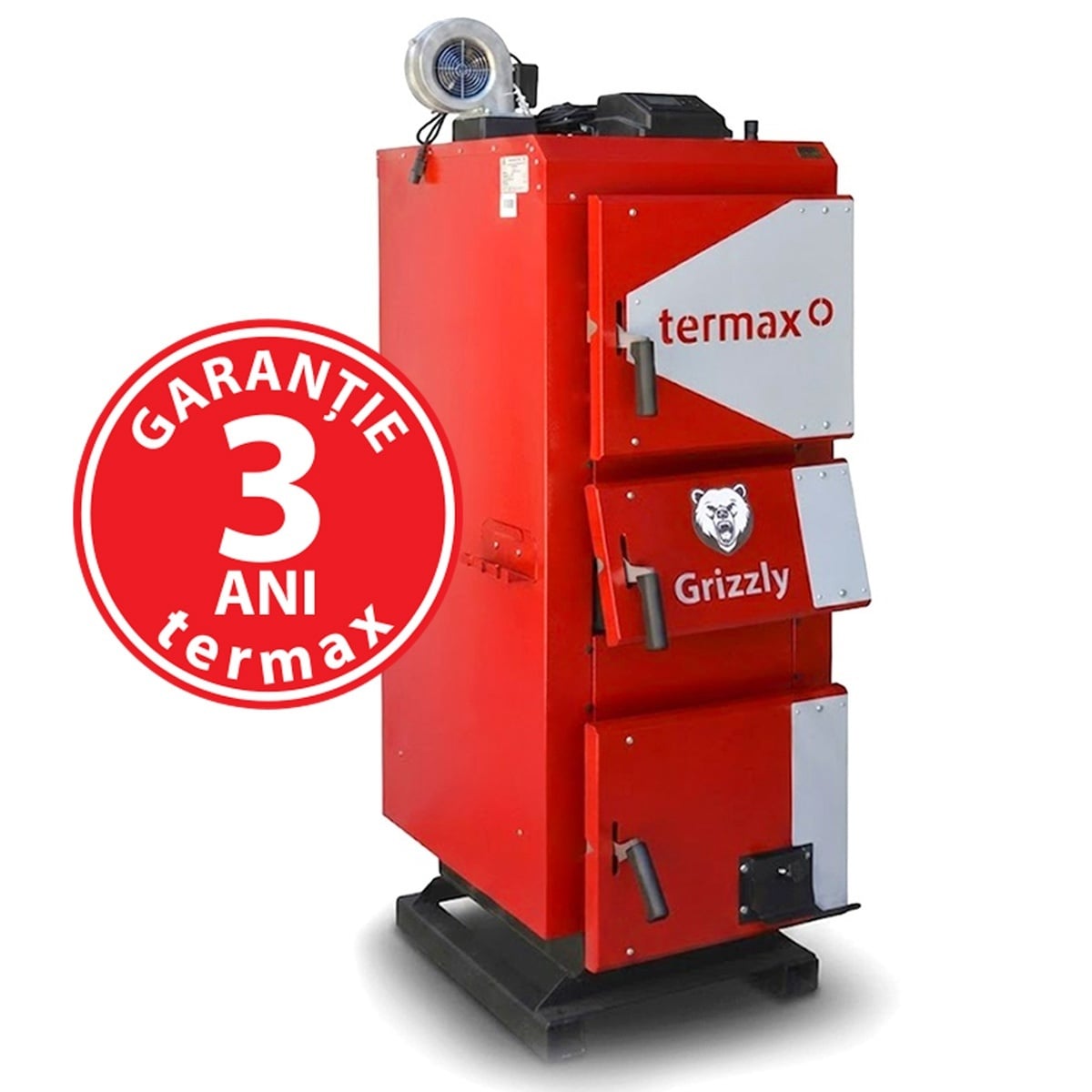 Centrală/Cazan pe lemn/cărbune Termax Grizzly 33 kW cu ventilator și automatizare, 220 m²