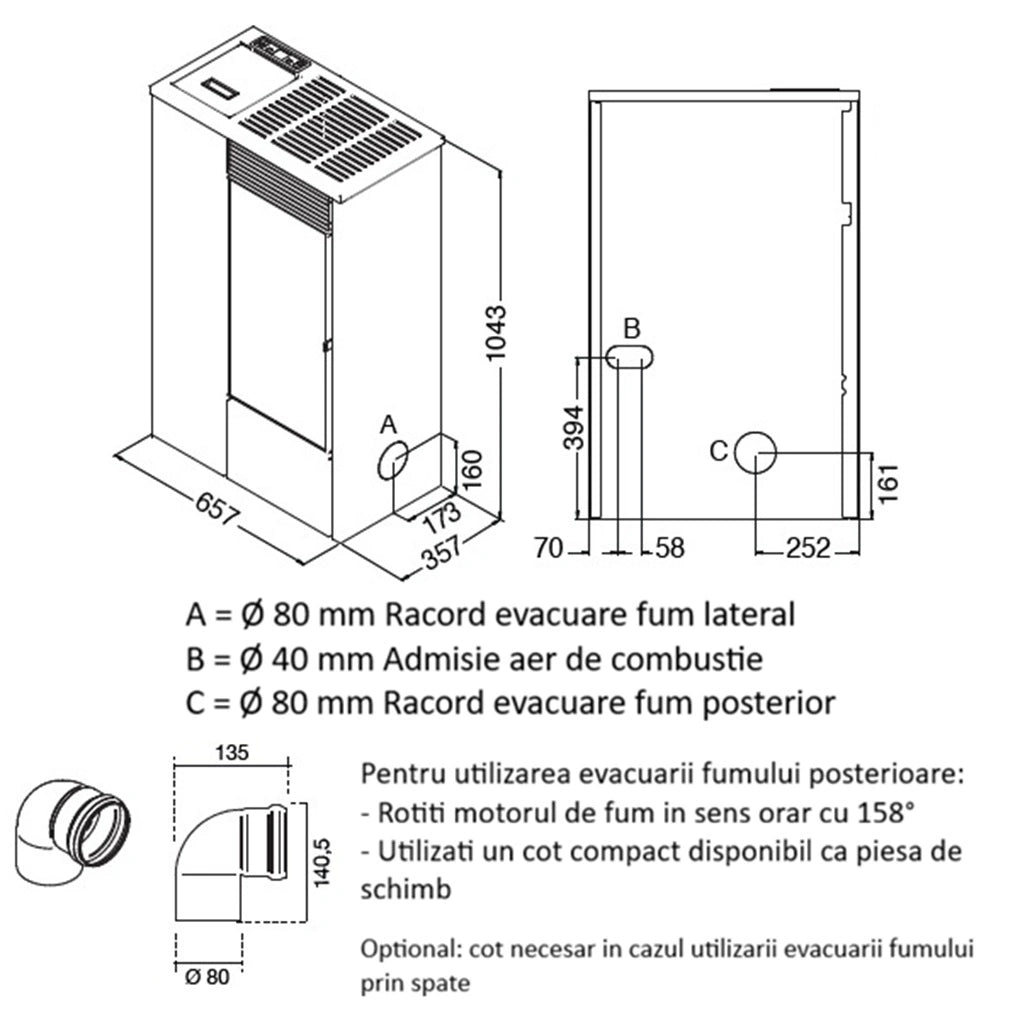 SOBA PELETI VANESSA SLIM 4.1-9.5 kw - ROSU