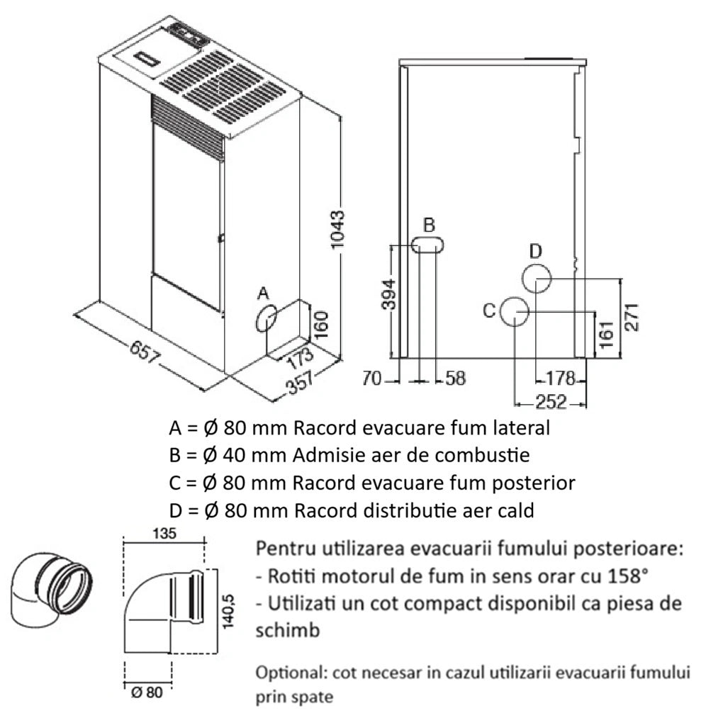 SOBA PELETI 4.1-9.5 KW - VANESSA SLIM - 2 Ventilatoare - CREM