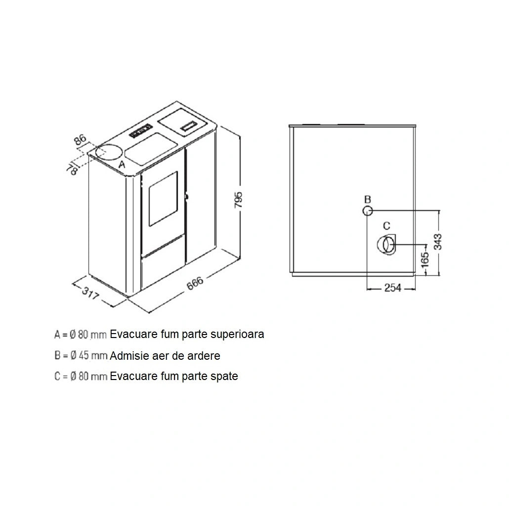 SOBA PELETI VALE SLIM 3-8 kw - ALB