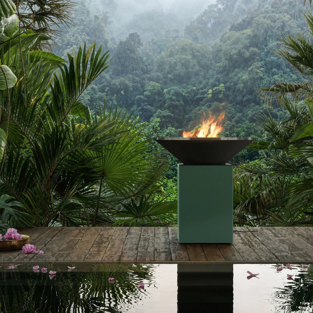 Gratar OFYR 100 Chrome Green cu vatra de gatit pe lemne - Editie aniversara