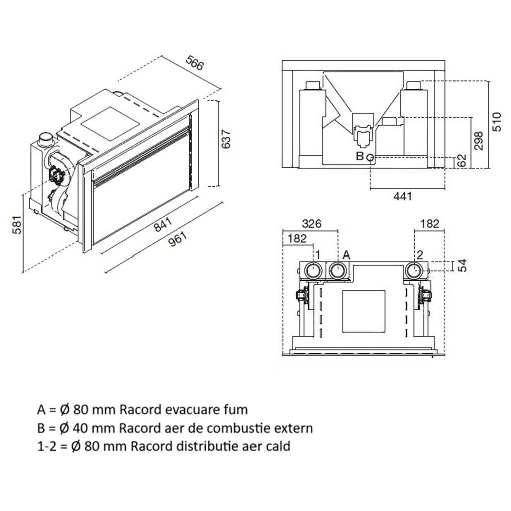 Focar peleti NICO 5-12.4 kW - cu 3 ventilatoare si distributie de aer