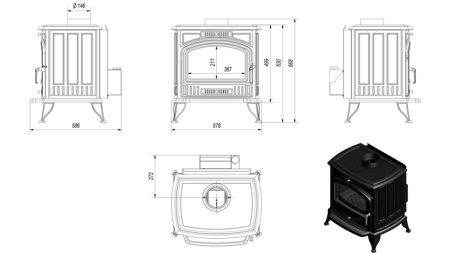 Soba K6 / 8-11kW cu Ventilator Turbo