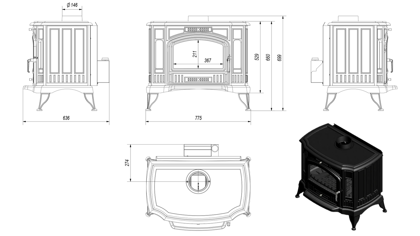 Soba K9 / 10-12.5kW cu Ventilator Turbo