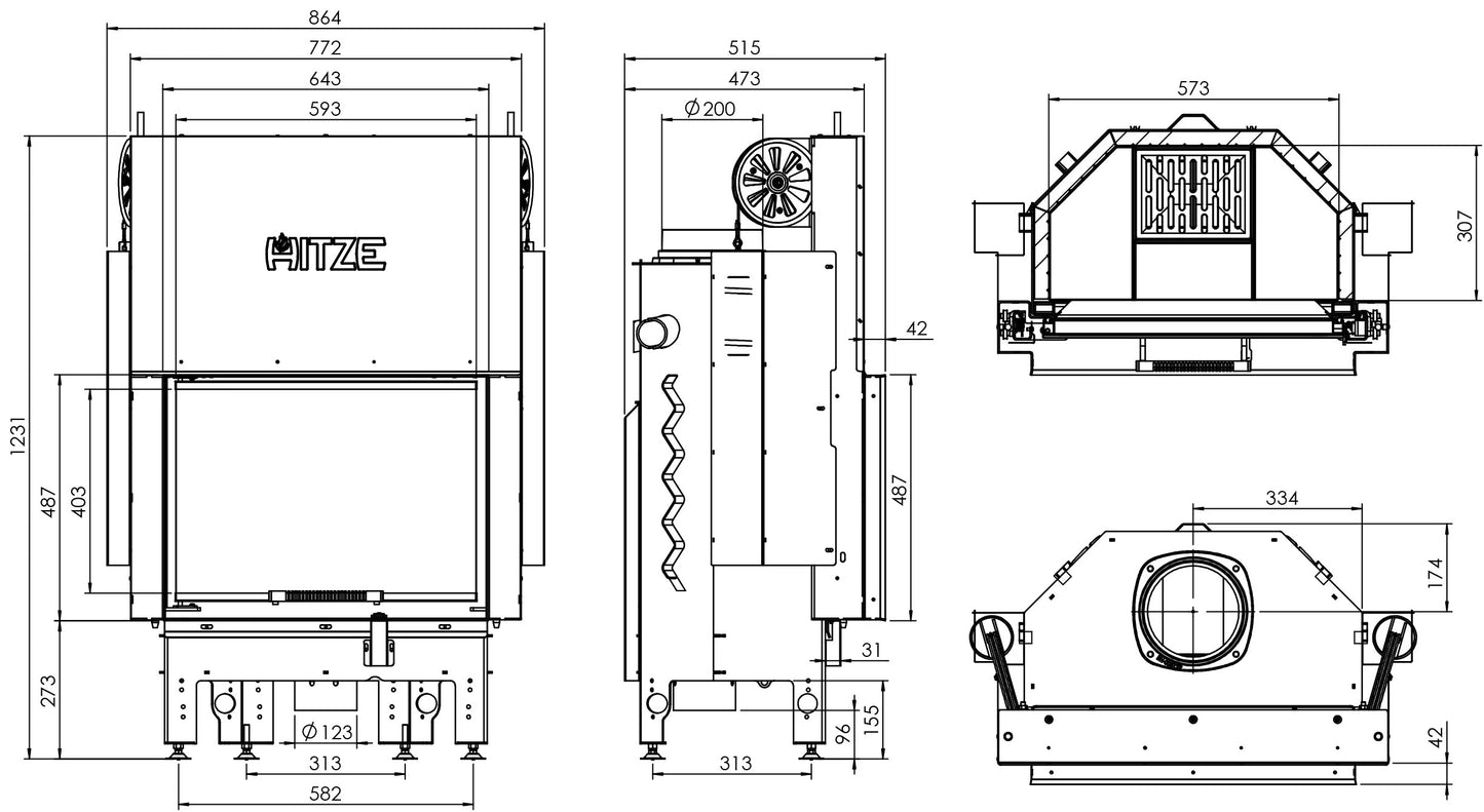 Focar semineu Hitze 11 kW Albero AL11G.H-D