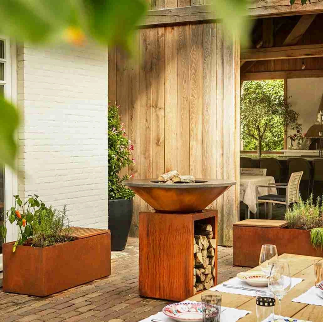 Gratar OFYR Corten 100 SD cu vatra de gatit pe lemne